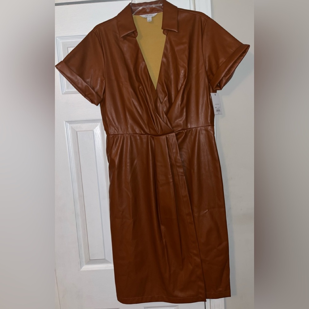 NWT, Nine West Brown Faux Leather Dress, Size Large